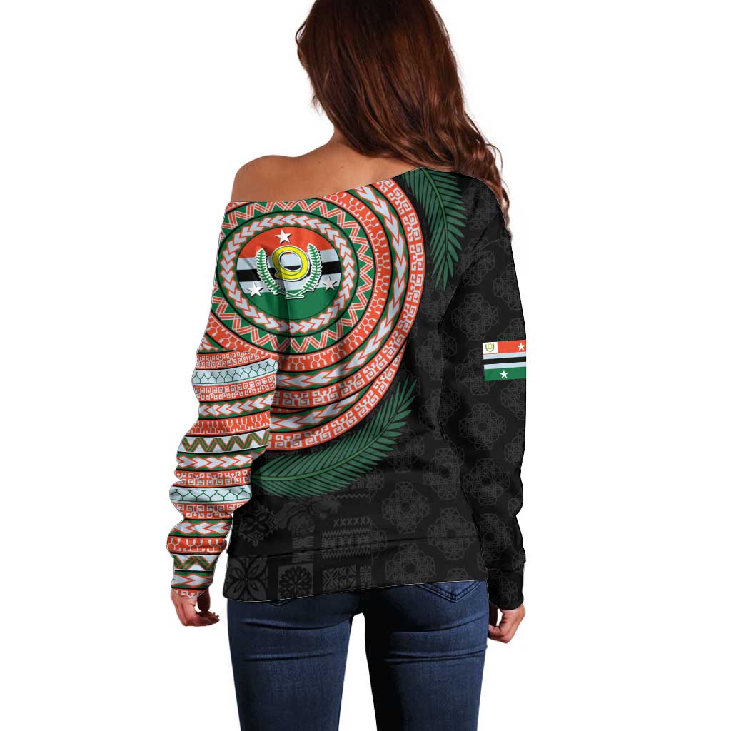 Penama Tribal Tattoo with Namele Leaves Off Shoulder Sweater