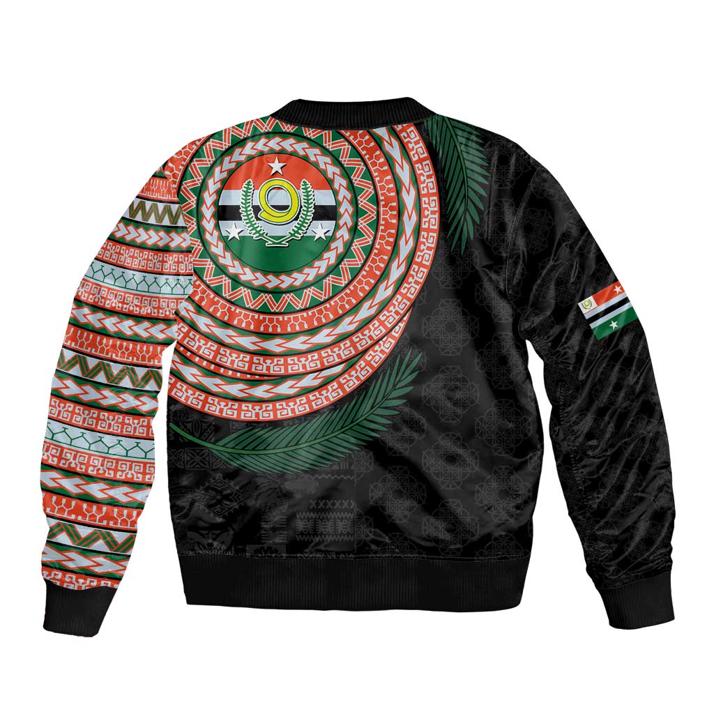 Penama Tribal Tattoo with Namele Leaves Sleeve Zip Bomber Jacket