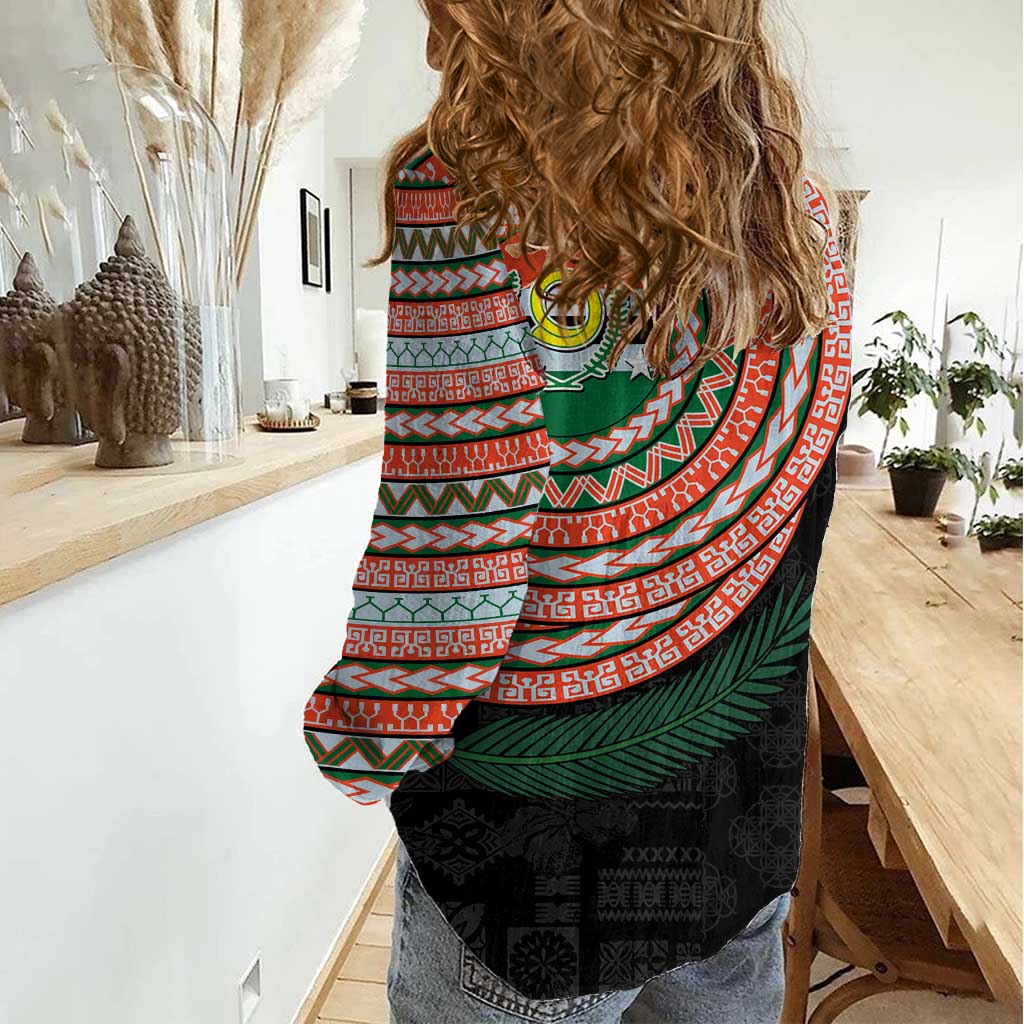 Penama Tribal Tattoo with Namele Leaves Women Casual Shirt