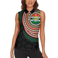 Penama Tribal Tattoo with Namele Leaves Women Sleeveless Polo Shirt
