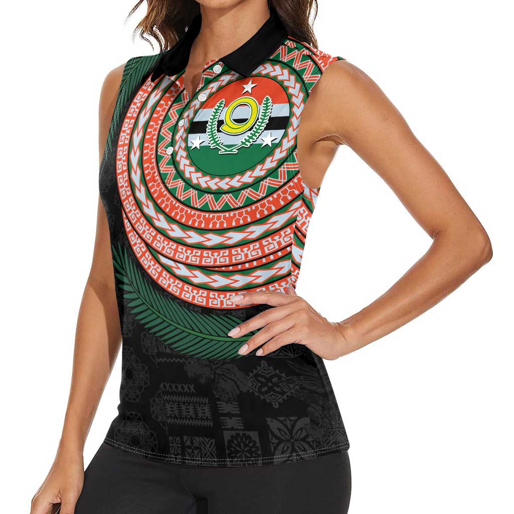 Penama Tribal Tattoo with Namele Leaves Women Sleeveless Polo Shirt