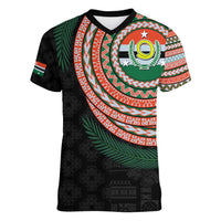 Penama Tribal Tattoo with Namele Leaves Women V-Neck T-Shirt