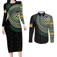 Torba Tribal Tattoo with Namele Leaves Couples Matching Long Sleeve Bodycon Dress and Long Sleeve Button Shirt