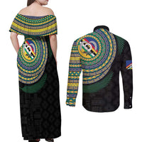 Torba Tribal Tattoo with Namele Leaves Couples Matching Off Shoulder Maxi Dress and Long Sleeve Button Shirt