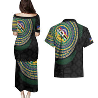 Torba Tribal Tattoo with Namele Leaves Couples Matching Puletasi and Hawaiian Shirt