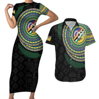 Torba Tribal Tattoo with Namele Leaves Couples Matching Short Sleeve Bodycon Dress and Hawaiian Shirt