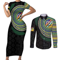 Torba Tribal Tattoo with Namele Leaves Couples Matching Short Sleeve Bodycon Dress and Long Sleeve Button Shirt