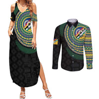 Torba Tribal Tattoo with Namele Leaves Couples Matching Summer Maxi Dress and Long Sleeve Button Shirt