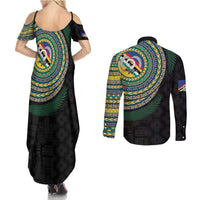 Torba Tribal Tattoo with Namele Leaves Couples Matching Summer Maxi Dress and Long Sleeve Button Shirt