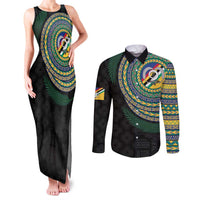Torba Tribal Tattoo with Namele Leaves Couples Matching Tank Maxi Dress and Long Sleeve Button Shirt