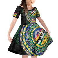 Torba Tribal Tattoo with Namele Leaves Family Matching Off Shoulder Short Dress and Hawaiian Shirt