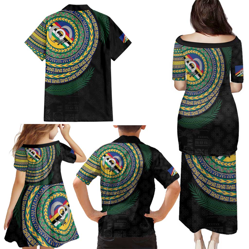 Torba Tribal Tattoo with Namele Leaves Family Matching Puletasi and Hawaiian Shirt