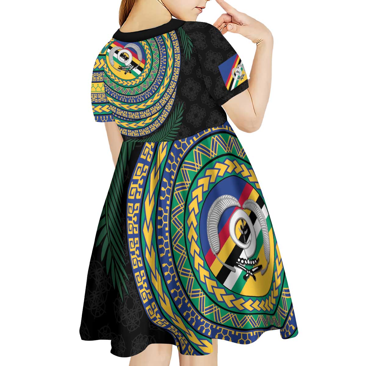 Torba Tribal Tattoo with Namele Leaves Kid Short Sleeve Dress