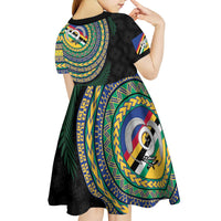 Torba Tribal Tattoo with Namele Leaves Kid Short Sleeve Dress
