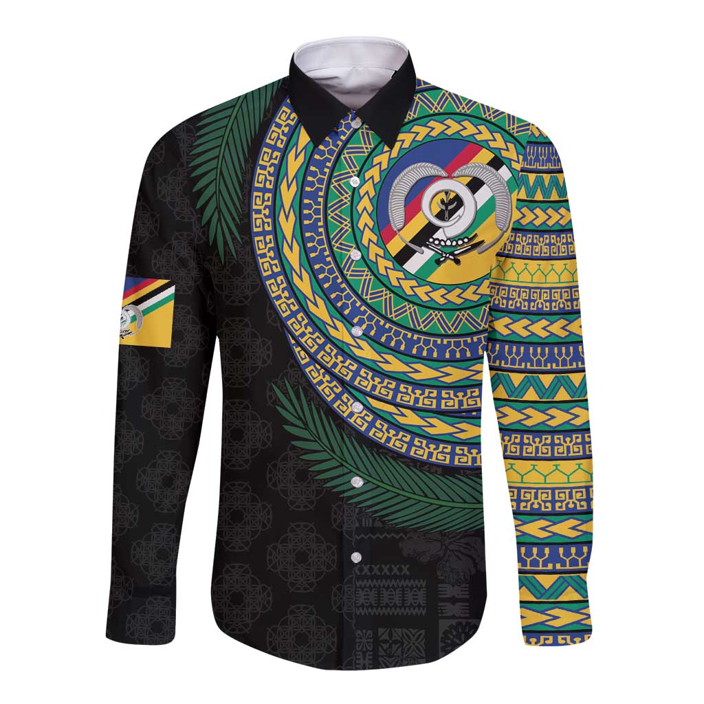 Torba Tribal Tattoo with Namele Leaves Long Sleeve Button Shirt