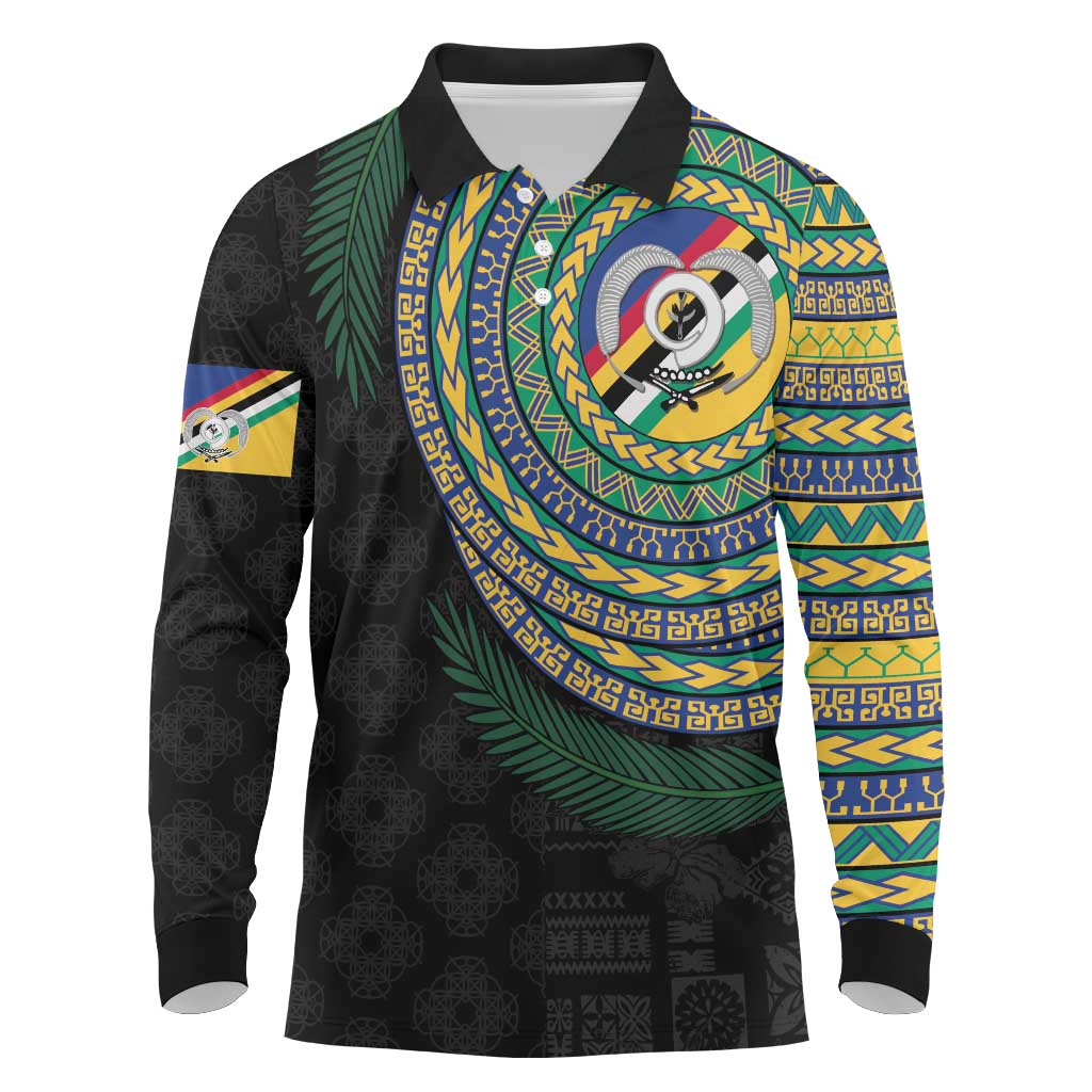 Torba Tribal Tattoo with Namele Leaves Long Sleeve Polo Shirt