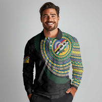 Torba Tribal Tattoo with Namele Leaves Long Sleeve Polo Shirt