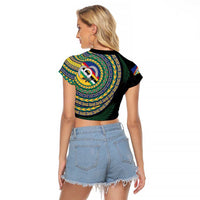 Torba Tribal Tattoo with Namele Leaves Raglan Cropped T Shirt