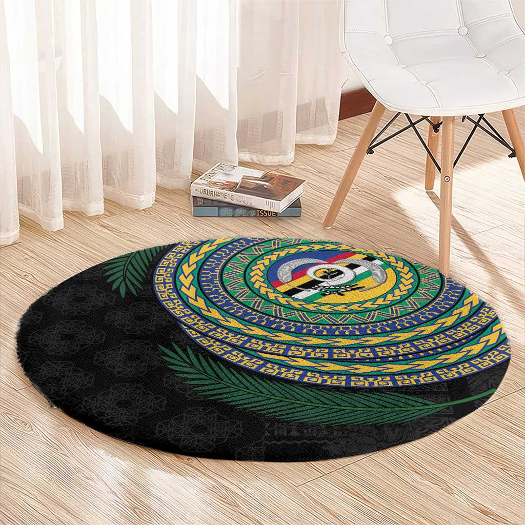 Torba Tribal Tattoo with Namele Leaves Round Carpet
