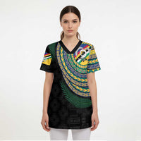 Torba Tribal Tattoo with Namele Leaves Scrub Top - Polynesian Pride