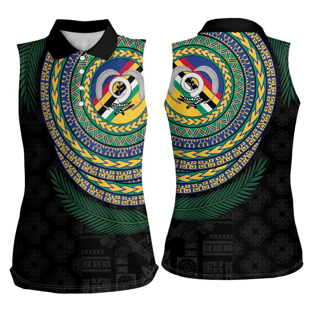 Torba Tribal Tattoo with Namele Leaves Women Sleeveless Polo Shirt