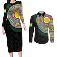 Shefa Tribal Tattoo with Namele Leaves Couples Matching Long Sleeve Bodycon Dress and Long Sleeve Button Shirt
