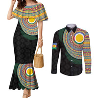 Shefa Tribal Tattoo with Namele Leaves Couples Matching Mermaid Dress and Long Sleeve Button Shirt
