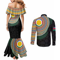 Shefa Tribal Tattoo with Namele Leaves Couples Matching Mermaid Dress and Long Sleeve Button Shirt