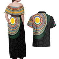 Shefa Tribal Tattoo with Namele Leaves Couples Matching Off Shoulder Maxi Dress and Hawaiian Shirt