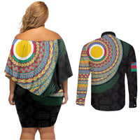 Shefa Tribal Tattoo with Namele Leaves Couples Matching Off Shoulder Short Dress and Long Sleeve Button Shirt