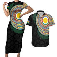 Shefa Tribal Tattoo with Namele Leaves Couples Matching Short Sleeve Bodycon Dress and Hawaiian Shirt