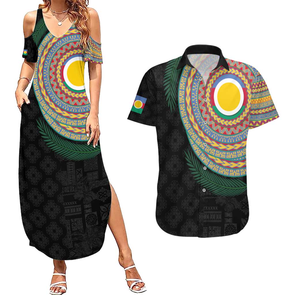 Shefa Tribal Tattoo with Namele Leaves Couples Matching Summer Maxi Dress and Hawaiian Shirt