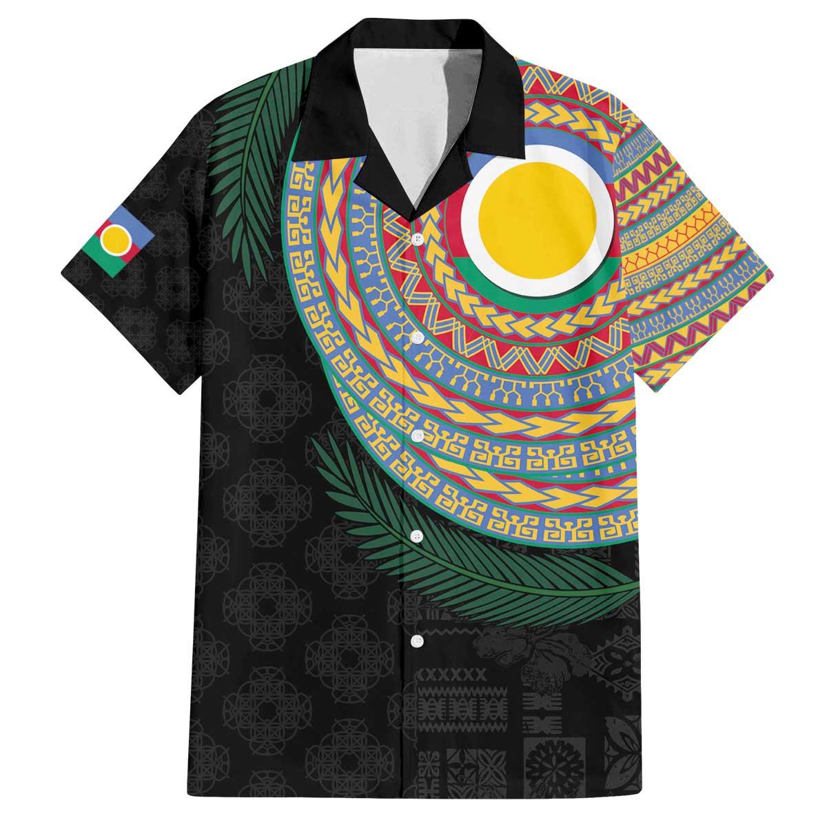 Shefa Tribal Tattoo with Namele Leaves Family Matching Off The Shoulder Long Sleeve Dress and Hawaiian Shirt