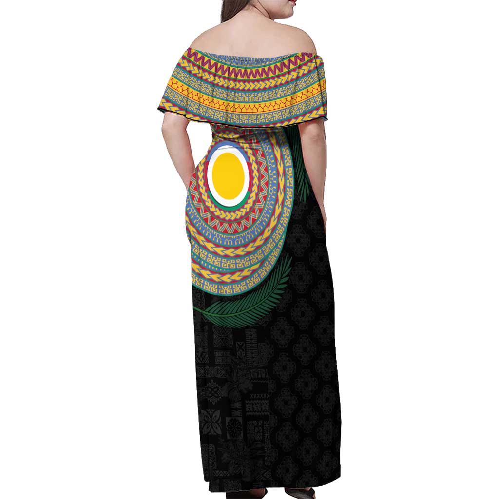 Shefa Tribal Tattoo with Namele Leaves Family Matching Off Shoulder Maxi Dress and Hawaiian Shirt