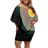 Shefa Tribal Tattoo with Namele Leaves Family Matching Off Shoulder Short Dress and Hawaiian Shirt