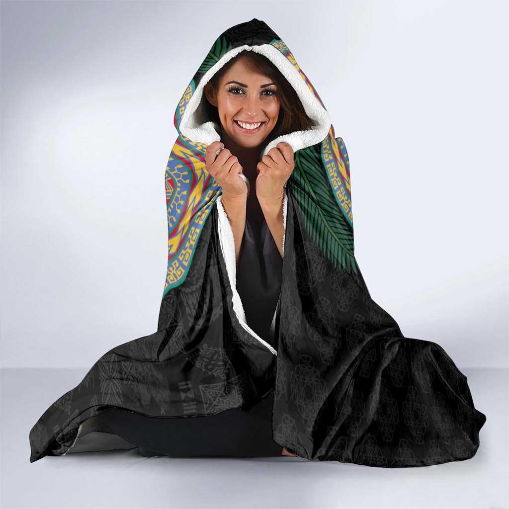 Shefa Tribal Tattoo with Namele Leaves Hooded Blanket
