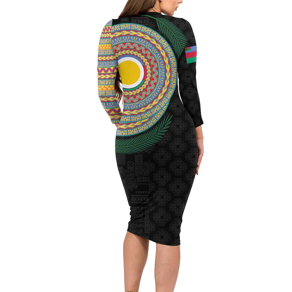 Shefa Tribal Tattoo with Namele Leaves Long Sleeve Bodycon Dress