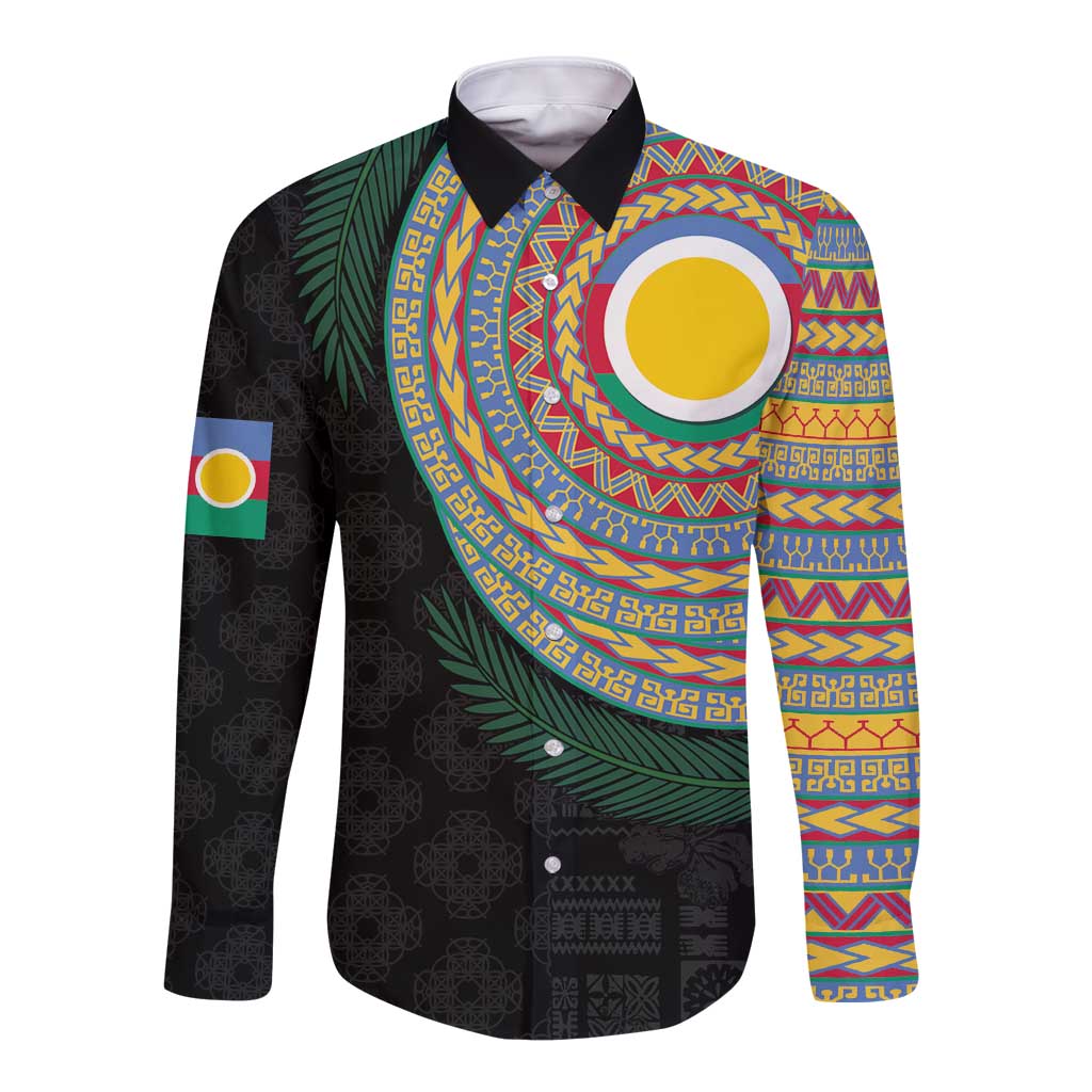 Shefa Tribal Tattoo with Namele Leaves Long Sleeve Button Shirt