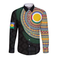 Shefa Tribal Tattoo with Namele Leaves Long Sleeve Button Shirt