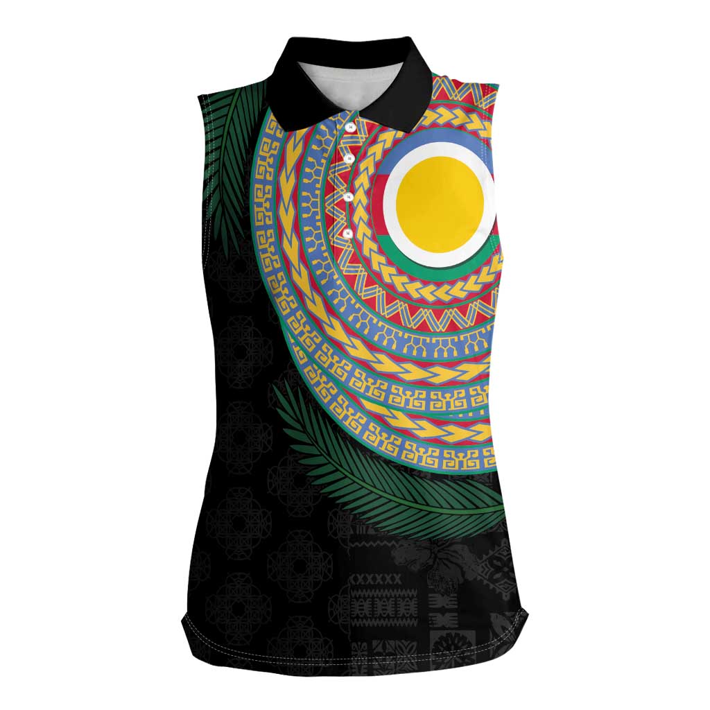 Shefa Tribal Tattoo with Namele Leaves Women Sleeveless Polo Shirt