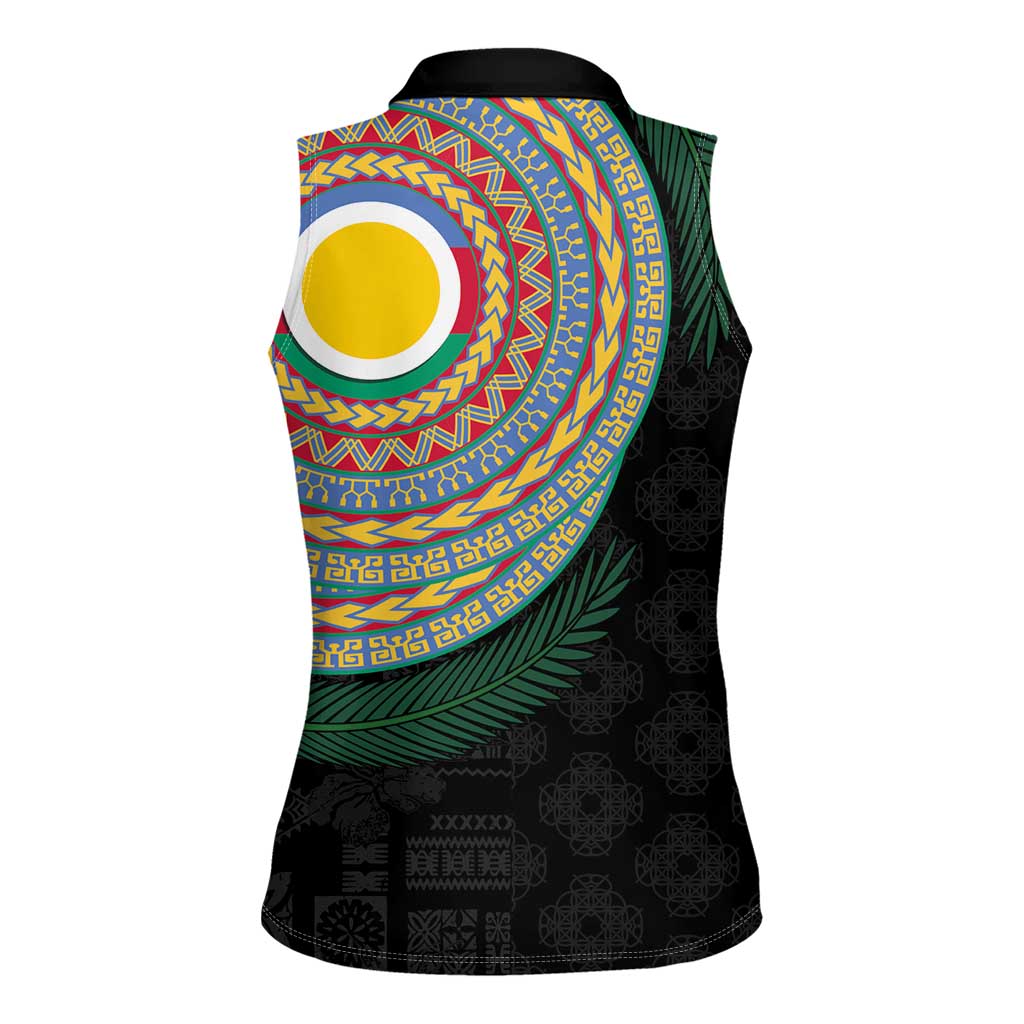 Shefa Tribal Tattoo with Namele Leaves Women Sleeveless Polo Shirt