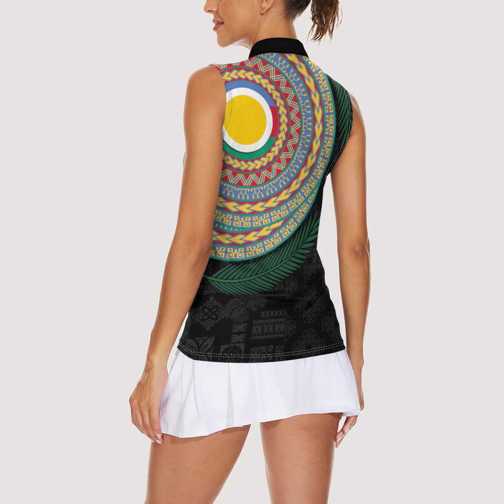 Shefa Tribal Tattoo with Namele Leaves Women Sleeveless Polo Shirt