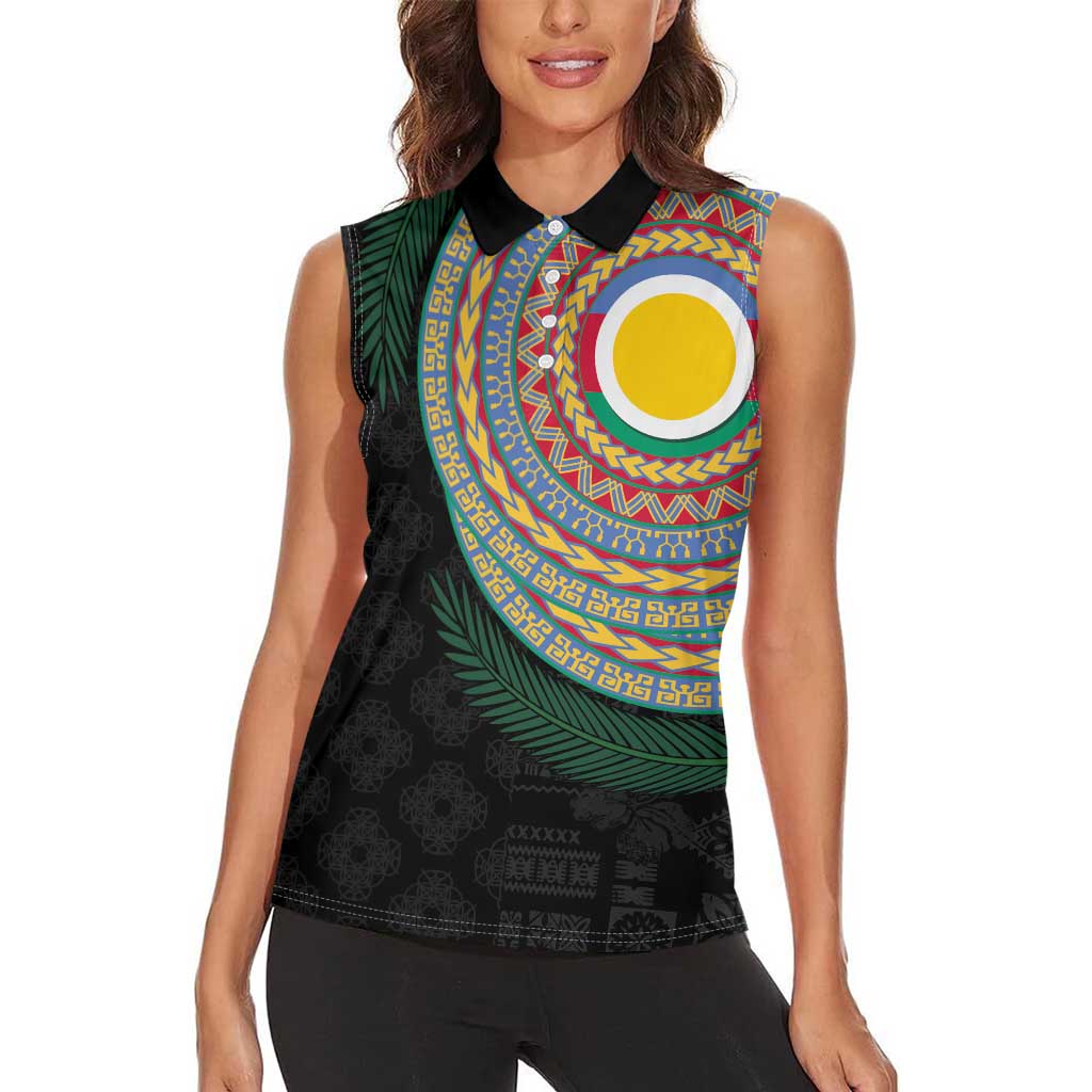 Shefa Tribal Tattoo with Namele Leaves Women Sleeveless Polo Shirt