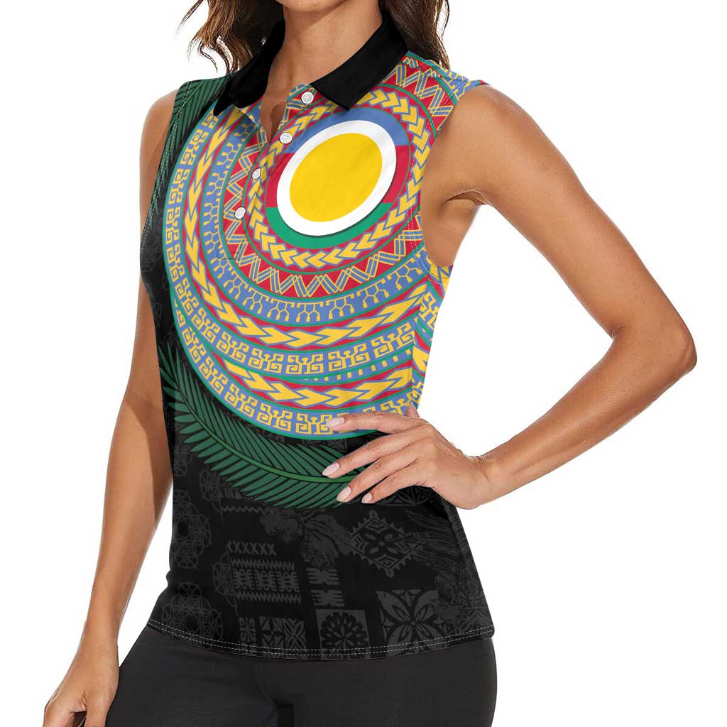 Shefa Tribal Tattoo with Namele Leaves Women Sleeveless Polo Shirt
