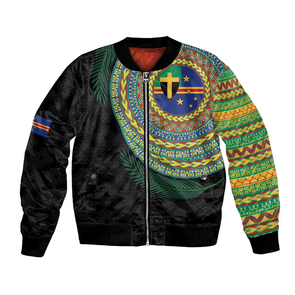 Tafea Tribal Tattoo with Namele Leaves Bomber Jacket