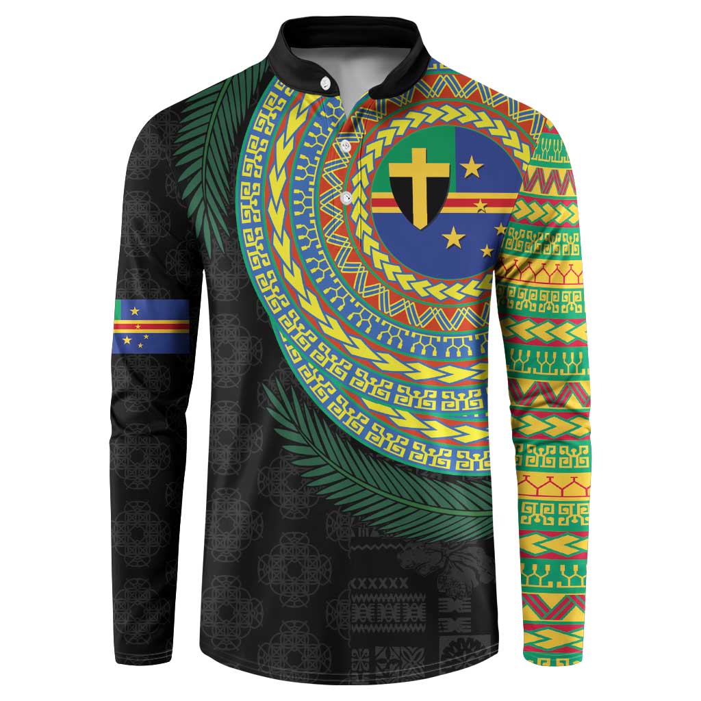 Tafea Tribal Tattoo with Namele Leaves Button Sweatshirt