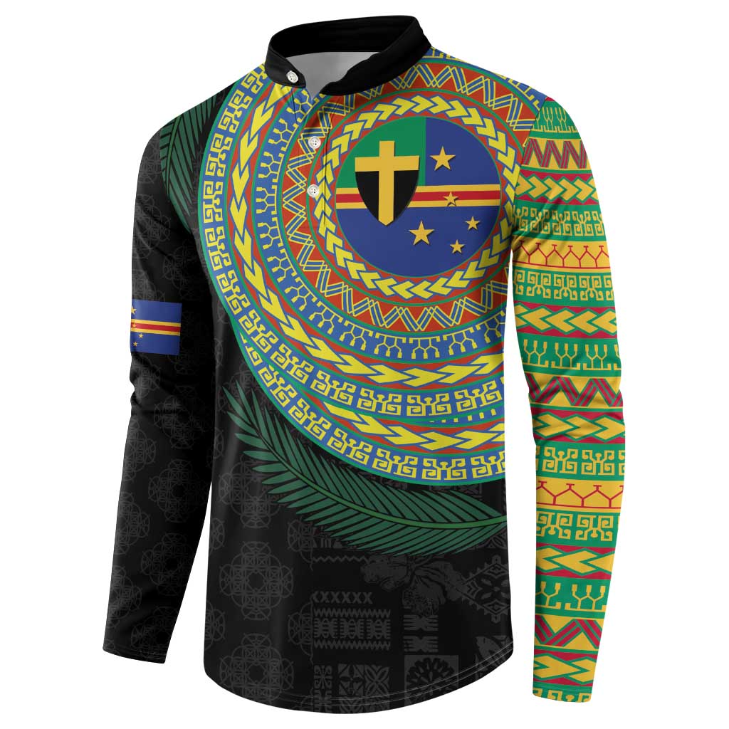 Tafea Tribal Tattoo with Namele Leaves Button Sweatshirt