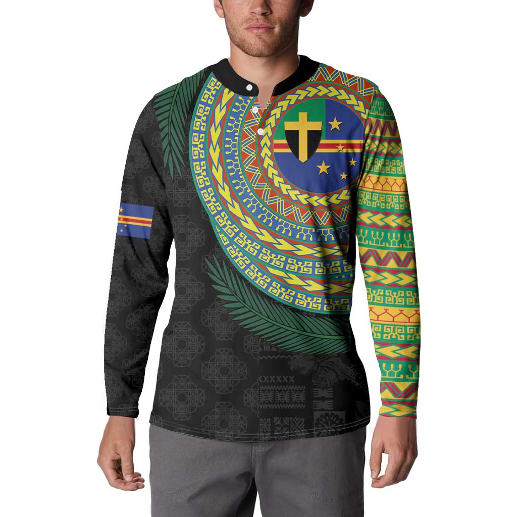 Tafea Tribal Tattoo with Namele Leaves Button Sweatshirt