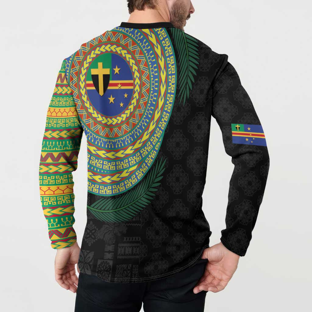 Tafea Tribal Tattoo with Namele Leaves Button Sweatshirt