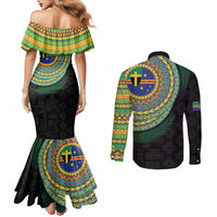 Tafea Tribal Tattoo with Namele Leaves Couples Matching Mermaid Dress and Long Sleeve Button Shirt